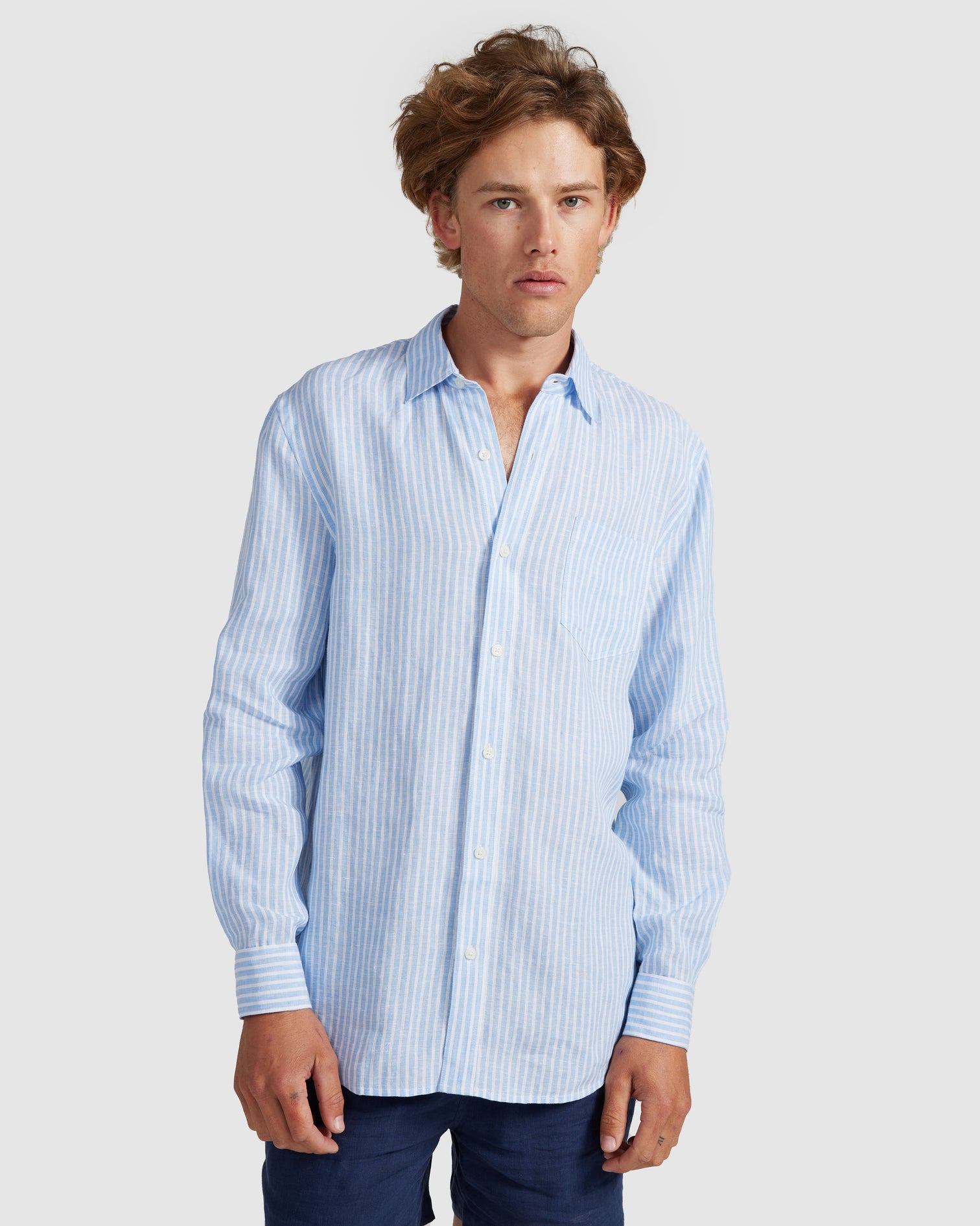 ORTC - Linen Shirt - Pale Blue and White Stripe | Label A